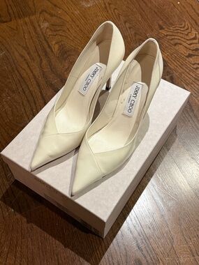 Jimmy Choo Ivory Pointed-Toe Leather Pumps